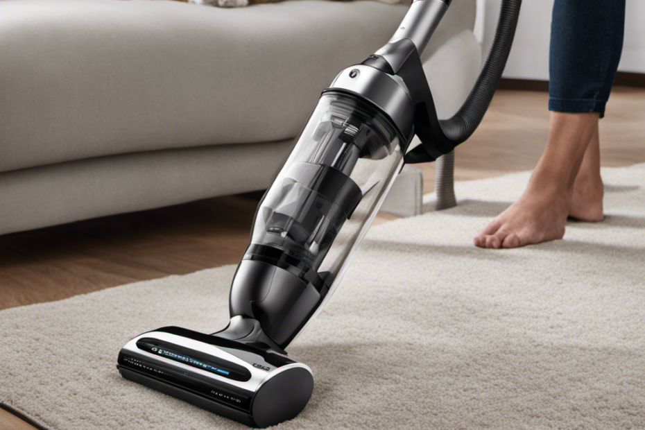 An image that showcases a sleek, handheld cordless vacuum in action, effortlessly capturing stubborn pet hair from furniture and carpets