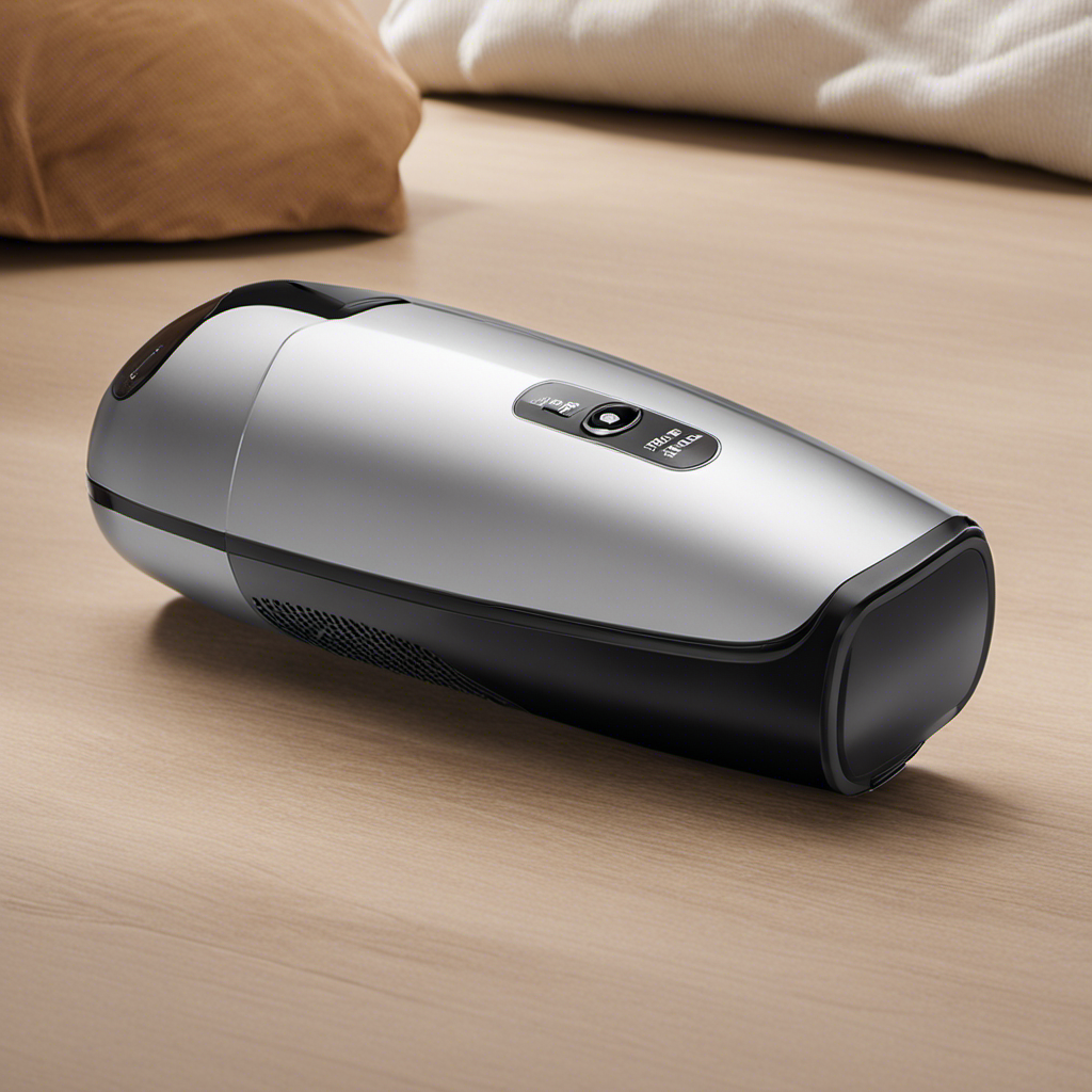 An image showcasing a sleek, cordless handheld vacuum specifically designed for pet hair removal