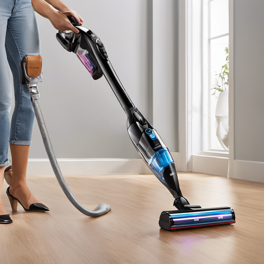 An image showcasing a sleek, futuristic cordless stick vacuum specifically designed for pet hair