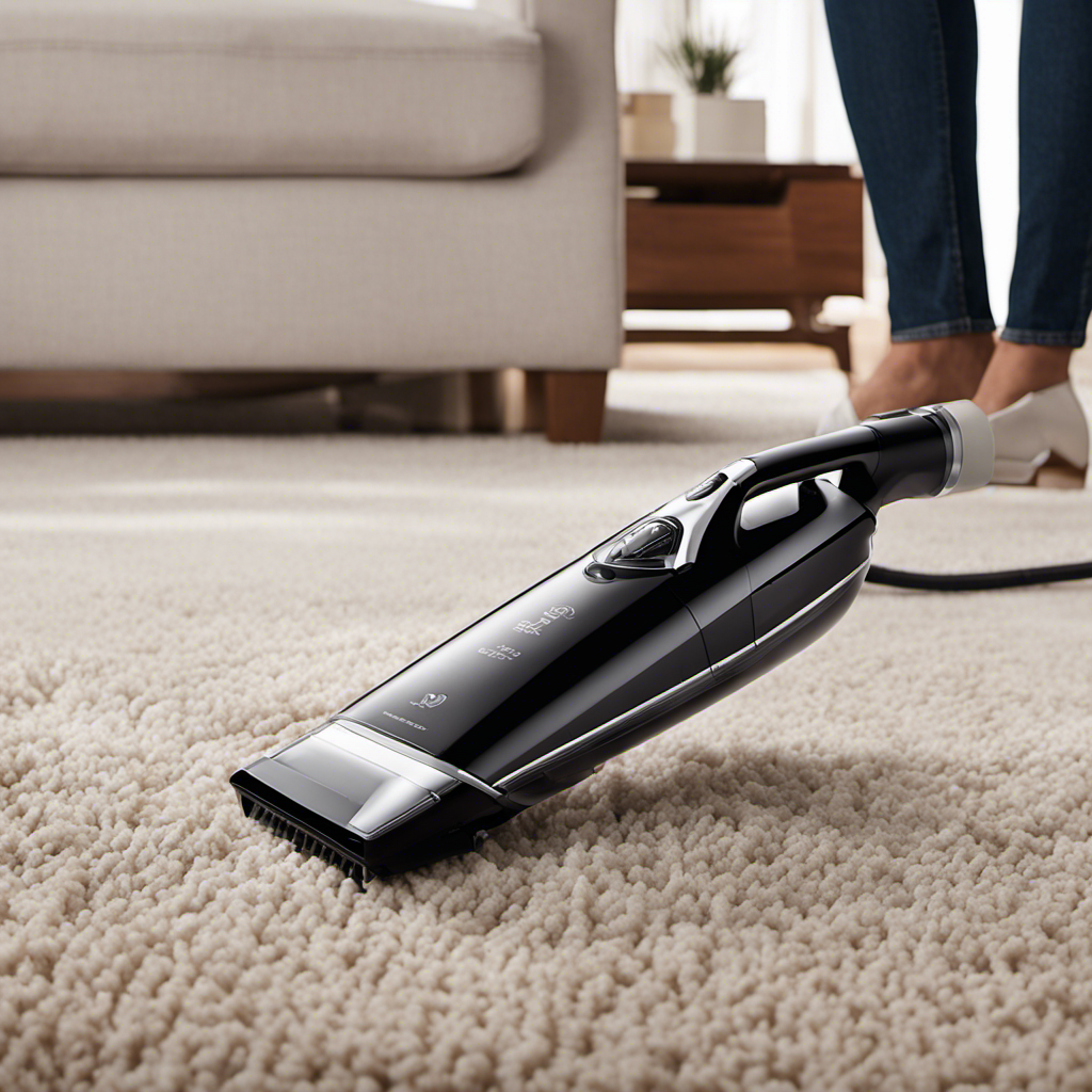 An image showcasing a sleek handheld vacuum with a powerful motor, designed with specialized pet hair attachments