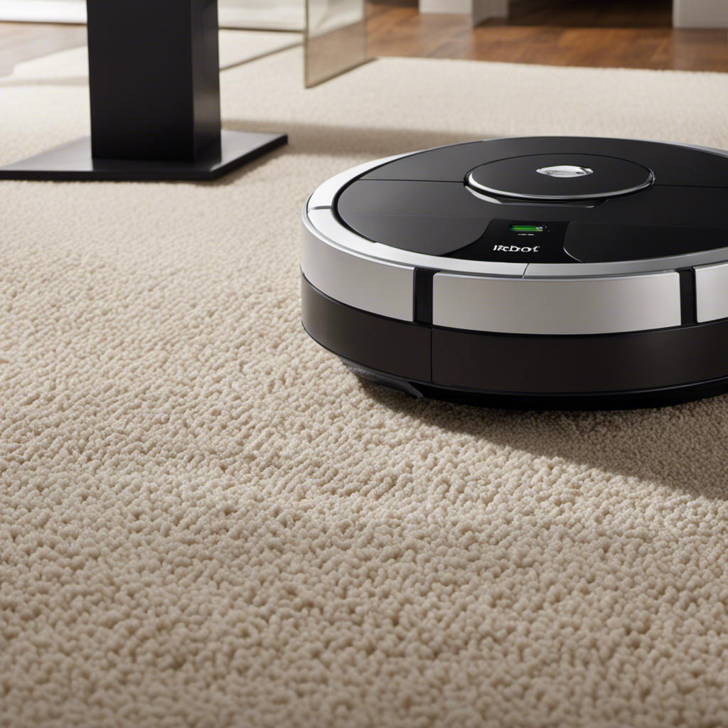 An image capturing a sleek and powerful iRobot gracefully gliding across a carpet, effortlessly collecting pet hair
