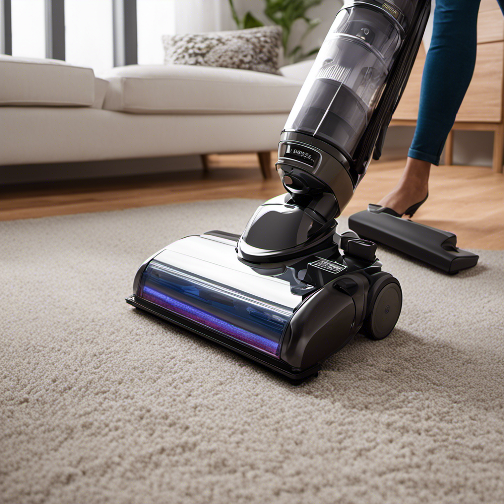 An image showcasing a sleek, medium-priced upright vacuum cleaner specifically designed for pet hair