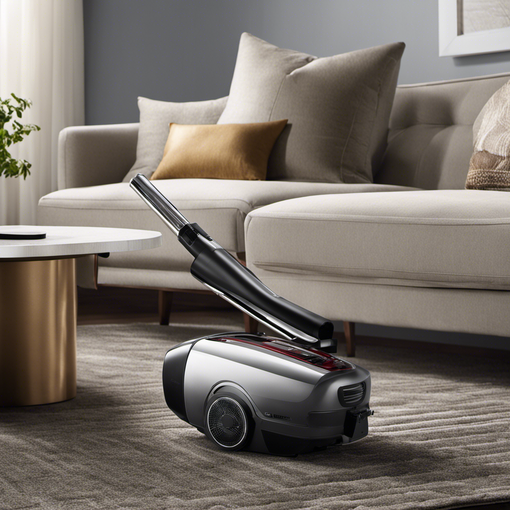 An image showcasing a sleek, high-powered vacuum cleaner specifically designed to tackle pet hair