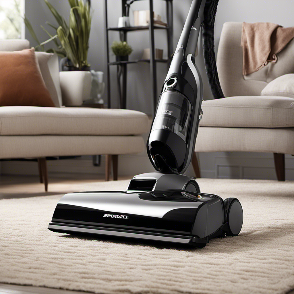 An image showcasing a sleek, high-powered vacuum cleaner with specialized pet hair attachments