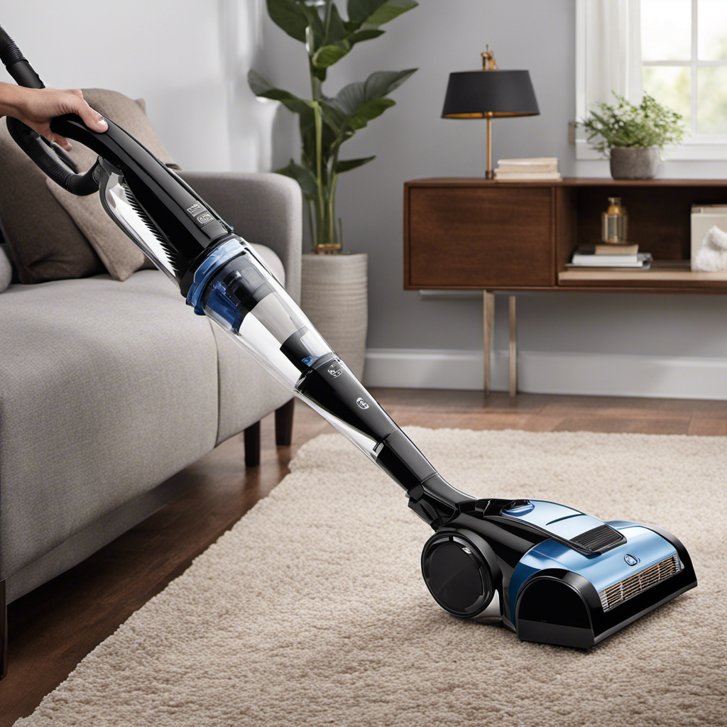 An image showcasing a sleek, powerful vacuum cleaner with specialized pet hair attachments