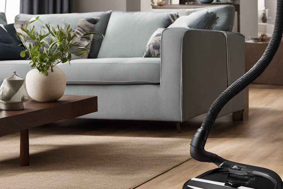 An image showcasing a sleek, modern vacuum cleaner with specialized pet hair attachments