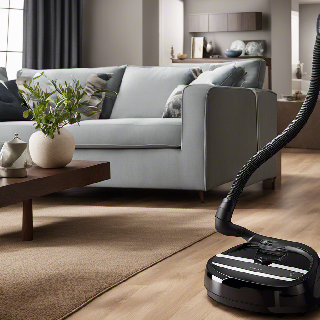 An image showcasing a sleek, modern vacuum cleaner with specialized pet hair attachments