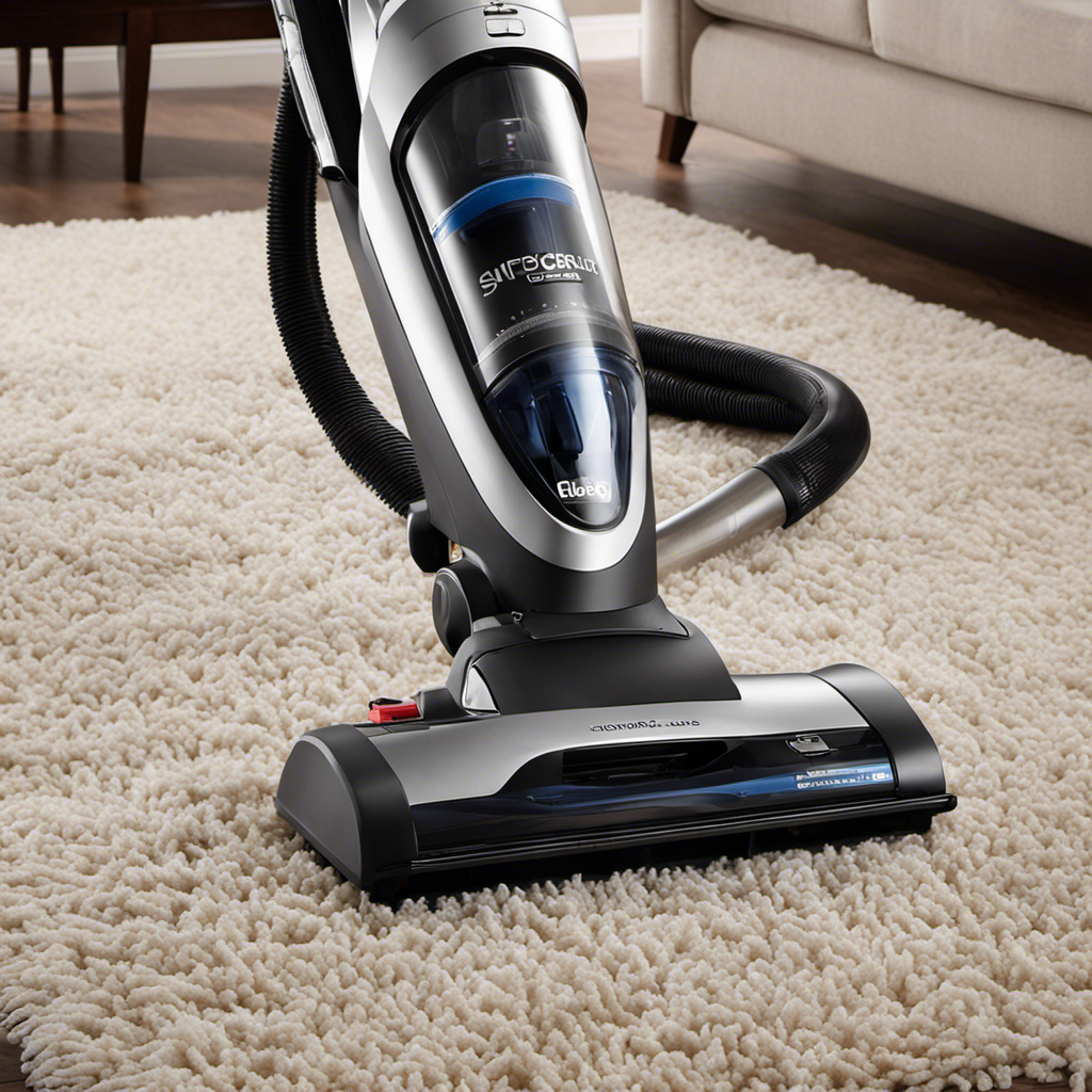 An image that showcases a sleek, powerful vacuum gliding effortlessly over a plush carpet, effortlessly capturing every stray pet hair