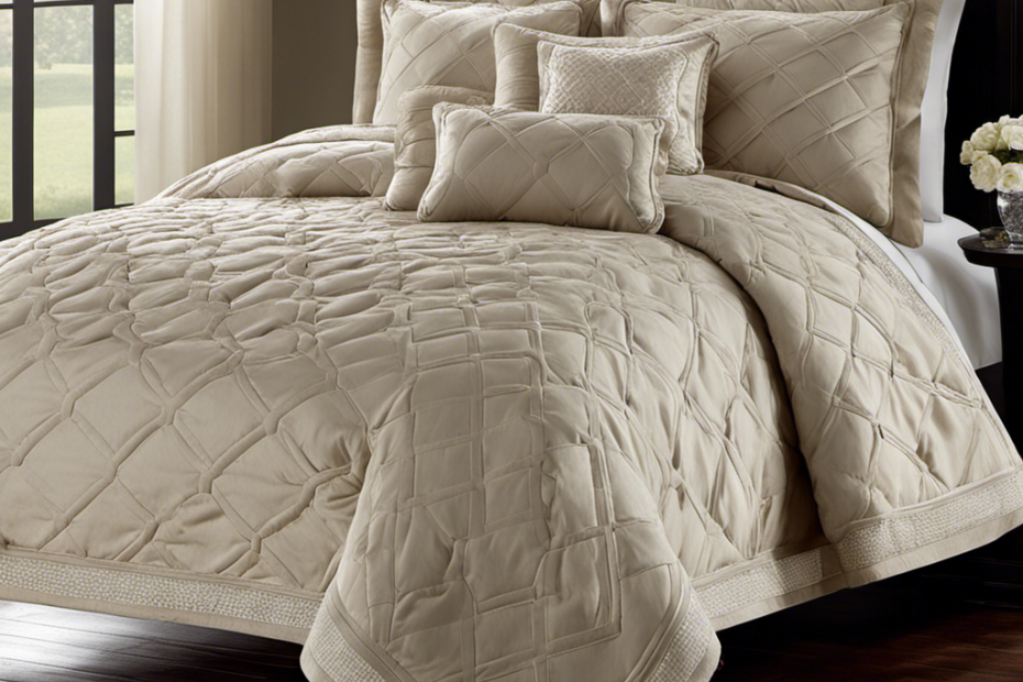 An image featuring a smooth, sleek bedspread in a neutral color, adorned with a fine texture that repels pet hair