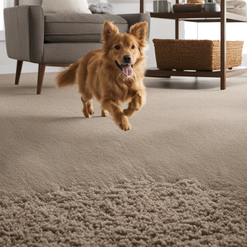 An image showcasing a plush carpet made of Stainmaster Superia SD Fiber, capturing the effortless release of pet hair