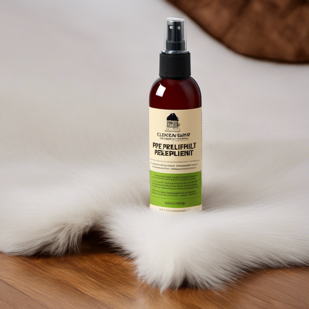 An image featuring a pristine carpet with a spray bottle filled with an innovative pet hair repellent
