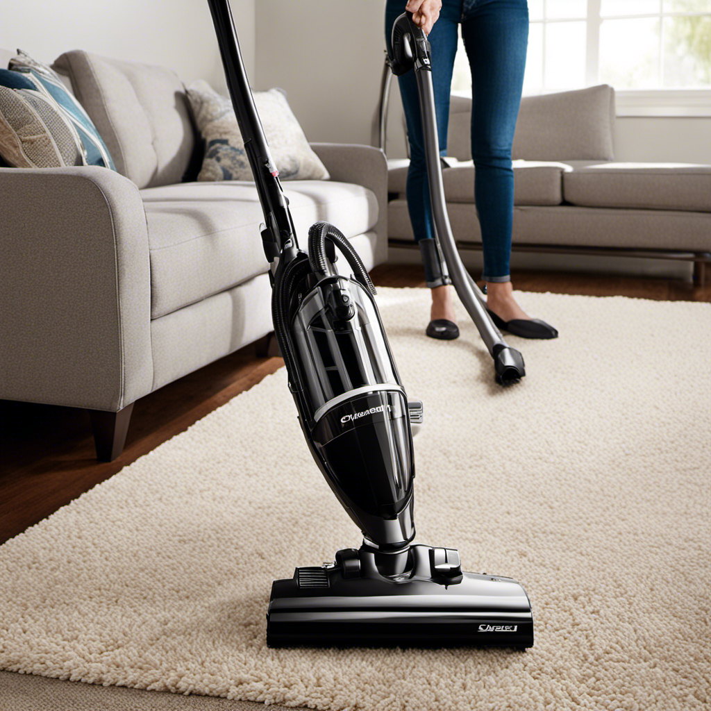 An image showcasing a sleek, high-powered canister vacuum equipped with specialized pet hair attachments
