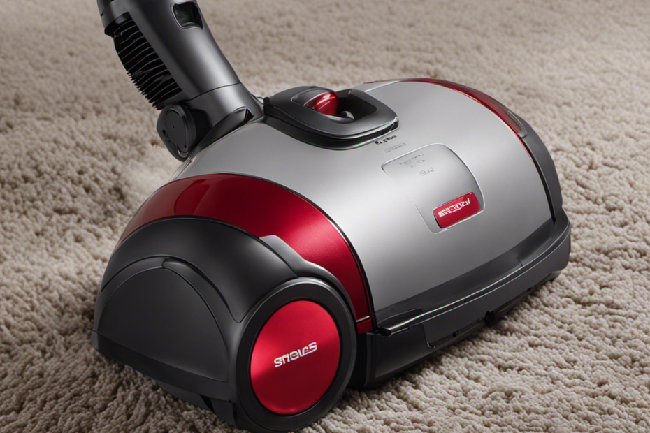 An image showcasing a powerful vacuum cleaner with a robust bristle brush effortlessly lifting copious amounts of dog and cat hair from various surfaces, including carpets, upholstery, and hard floors