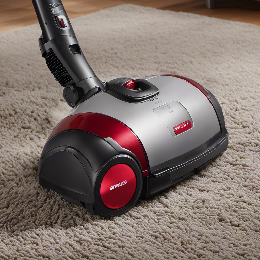 An image showcasing a powerful vacuum cleaner with a robust bristle brush effortlessly lifting copious amounts of dog and cat hair from various surfaces, including carpets, upholstery, and hard floors