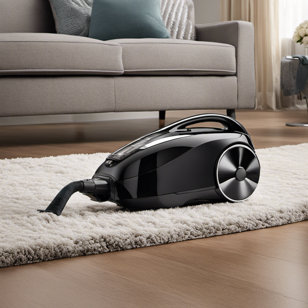 An image showcasing a powerful vacuum cleaner with specialized pet hair attachments, effortlessly sucking up tangled strands of fur from carpets and upholstery