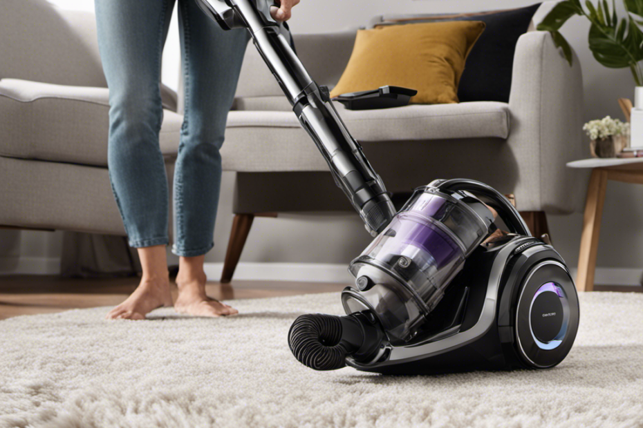 An image showcasing a vacuum cleaner equipped with a powerful suction mechanism, designed with specialized pet hair attachments