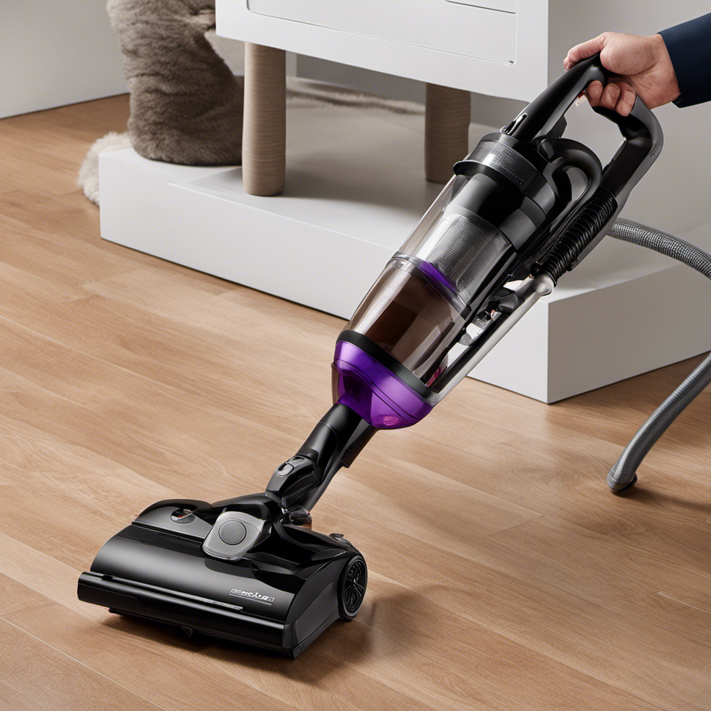 An image showcasing a sleek, modern vacuum with specialized pet hair attachments
