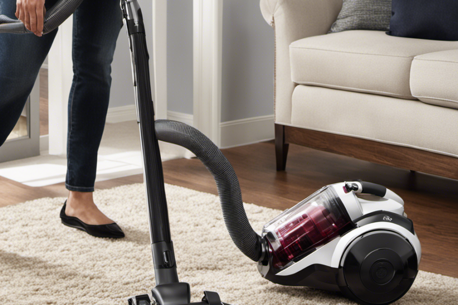 An image showcasing a sleek, powerful vacuum with a specialized pet hair attachment
