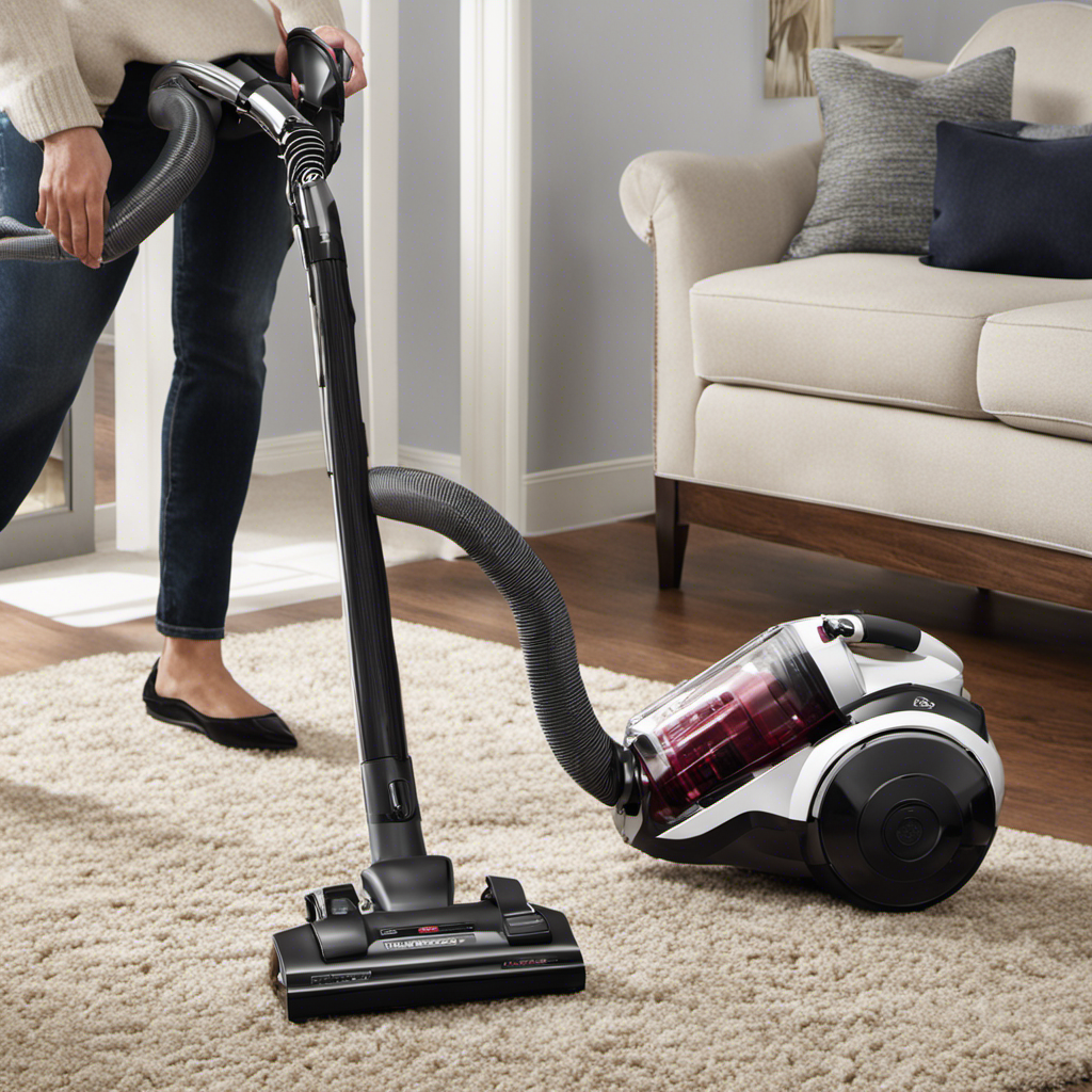 An image showcasing a sleek, powerful vacuum with a specialized pet hair attachment