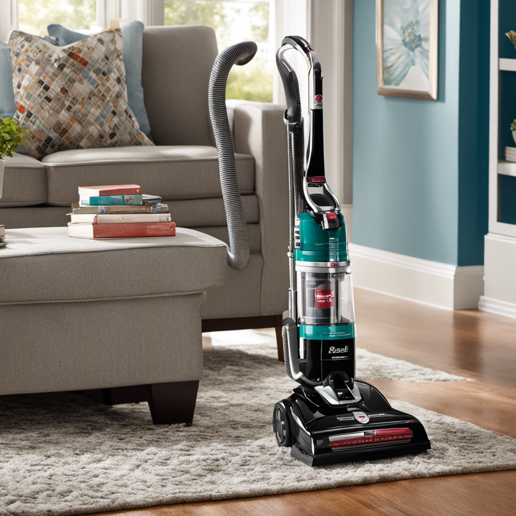 An image showcasing a vivid timeline, starting with a vintage 1950s vacuum gradually transitioning to the sleek, modern Bissell Pet Hair Eraser Lift Off Bagless Upright Vacuum, symbolizing its revolutionary introduction year