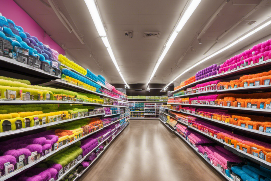 An image of a spacious pet store aisle, meticulously organized with shelves stacked high