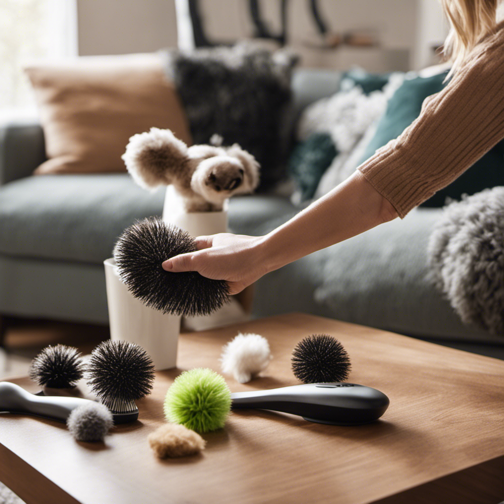 An image that showcases a cluttered living room filled with pet hair