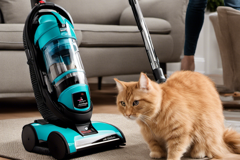 An image showcasing a Bissell vacuum cleaner with the Pet Hair Corner Tool attached, neatly tucked in its designated storage compartment