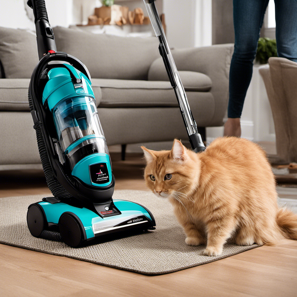 An image showcasing a Bissell vacuum cleaner with the Pet Hair Corner Tool attached, neatly tucked in its designated storage compartment