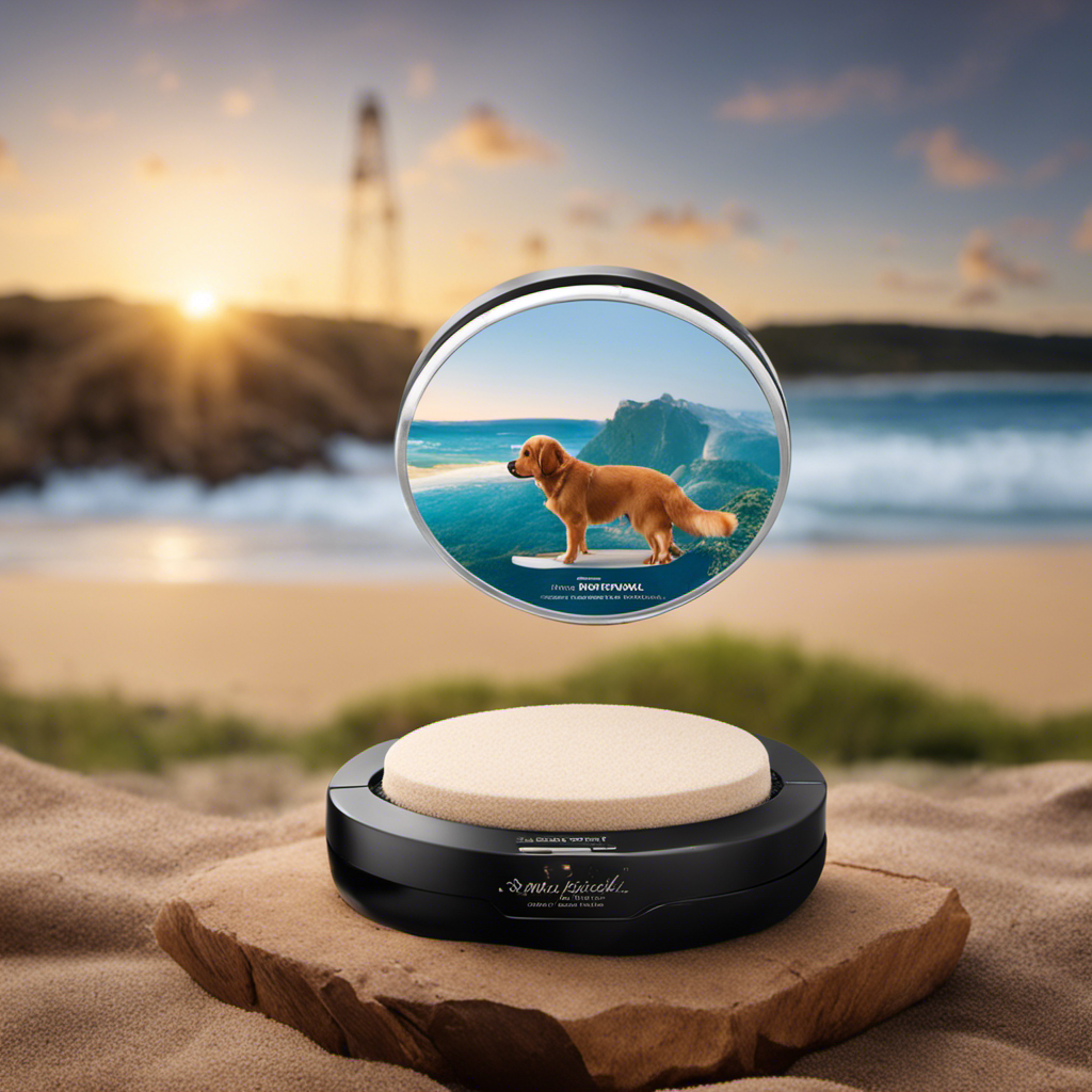 An image showcasing a hand holding a Pet Hair Removal Stone, with a backdrop of various Australian landscapes, such as sandy beaches, lush forests, and urban settings, symbolizing the availability of the product nationwide
