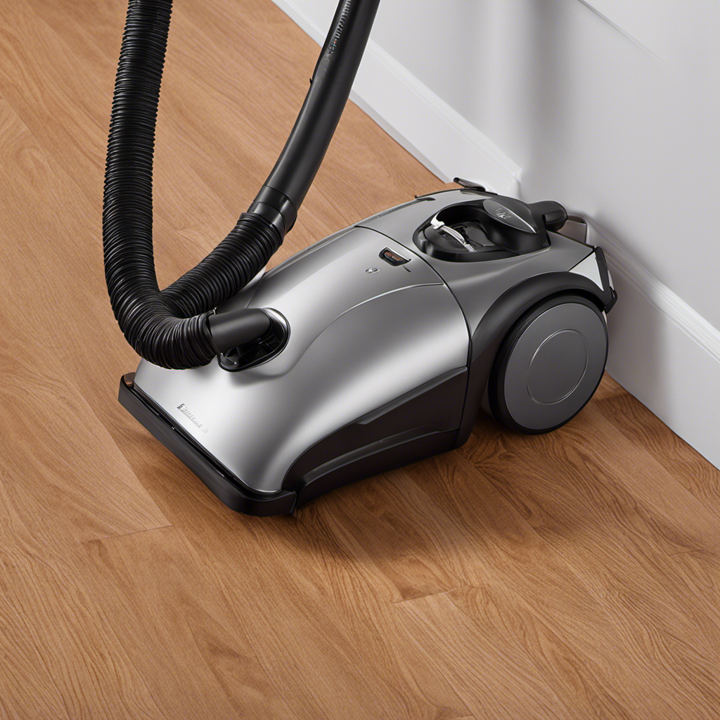 An image showcasing a canister vacuum with a specialized edge-cleaning attachment