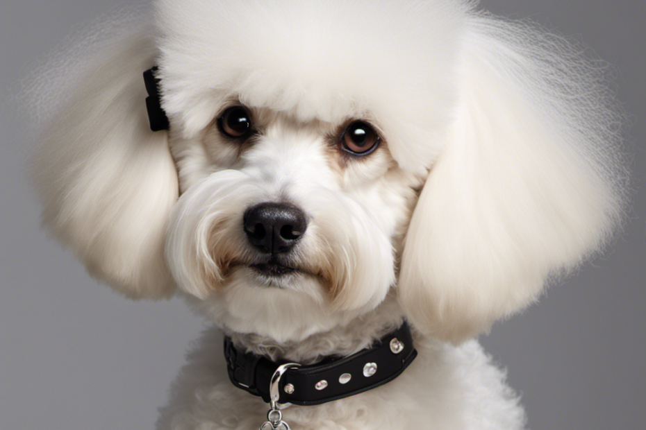 An image showcasing a well-groomed Poodle or Bichon Frise dog breed with a silky, hypoallergenic coat, standing elegantly on a pristine white background, enticing readers to find their perfect, low-shedding companion