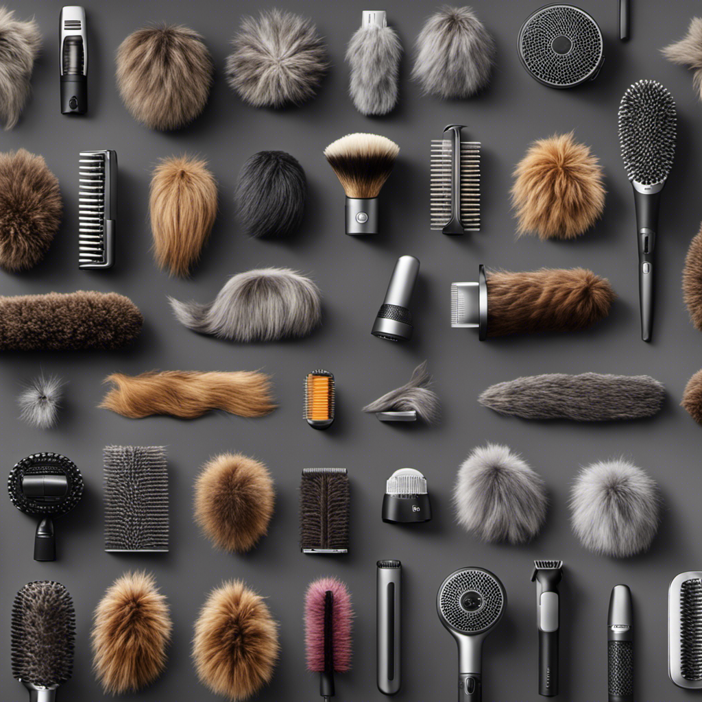 An image showcasing a variety of furry pet hair types, encompassing long strands of cat hair, curly dog hair, and shedding rabbit fur