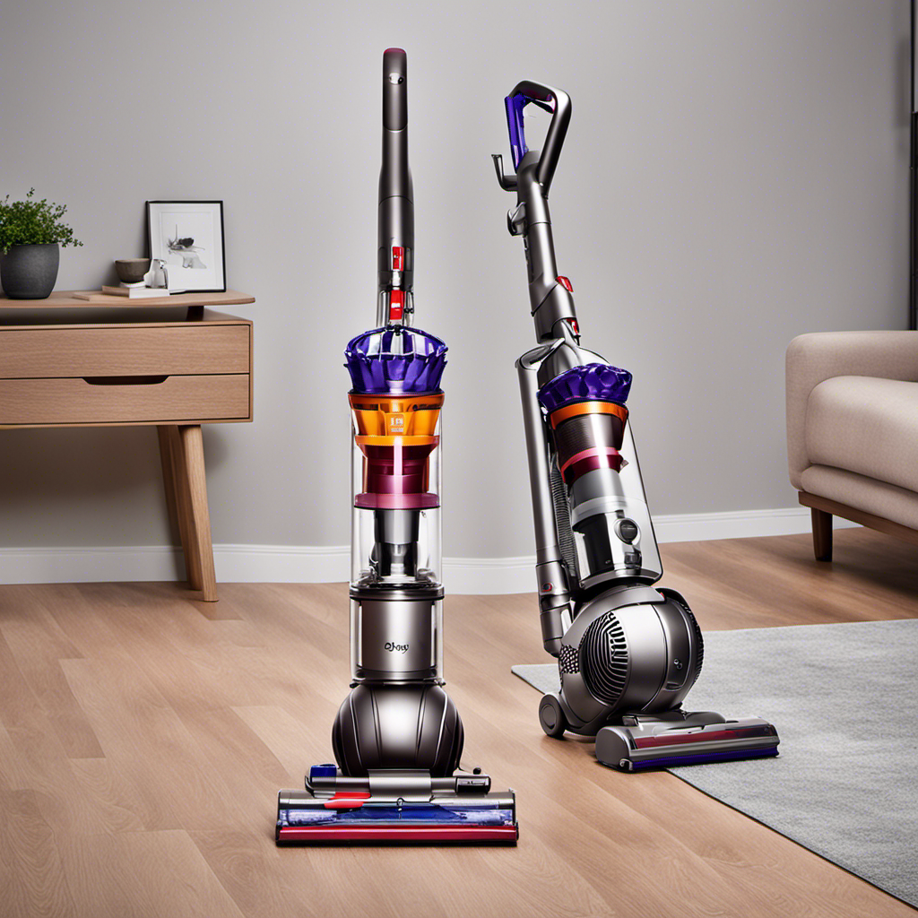 An image showcasing two Dyson vacuum cleaners side by side, one representing the V7 Animal and the other the V8 model