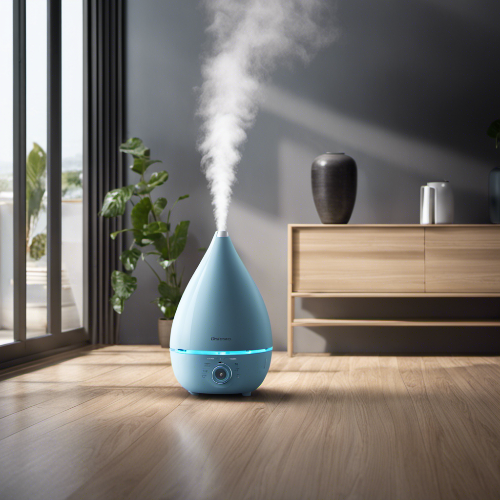 An image showcasing a living room with an ultrasonic mist humidifier and a dehumidifier in action