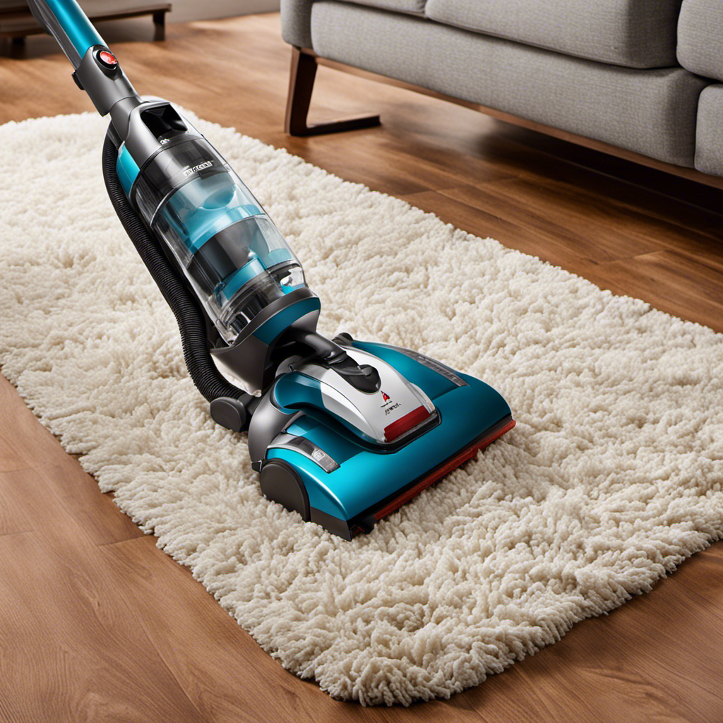 An image showcasing two vacuum cleaners side by side, one Shark and one Bissell, in action, effortlessly sucking up pet hair from various surfaces, leaving them impeccably clean