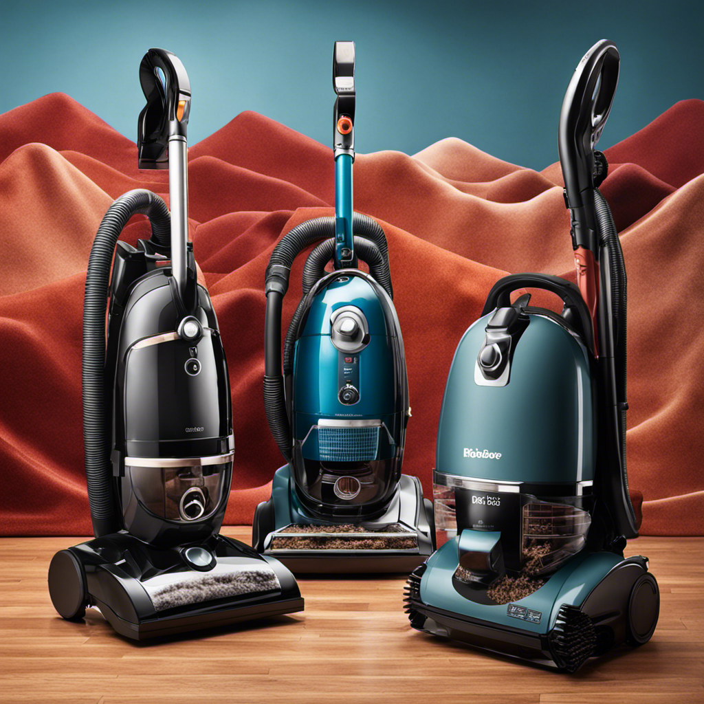 An image showcasing three vacuum cleaners - a Hoover, a Shark, and a Black and Decker - surrounded by a mountain of pet hair