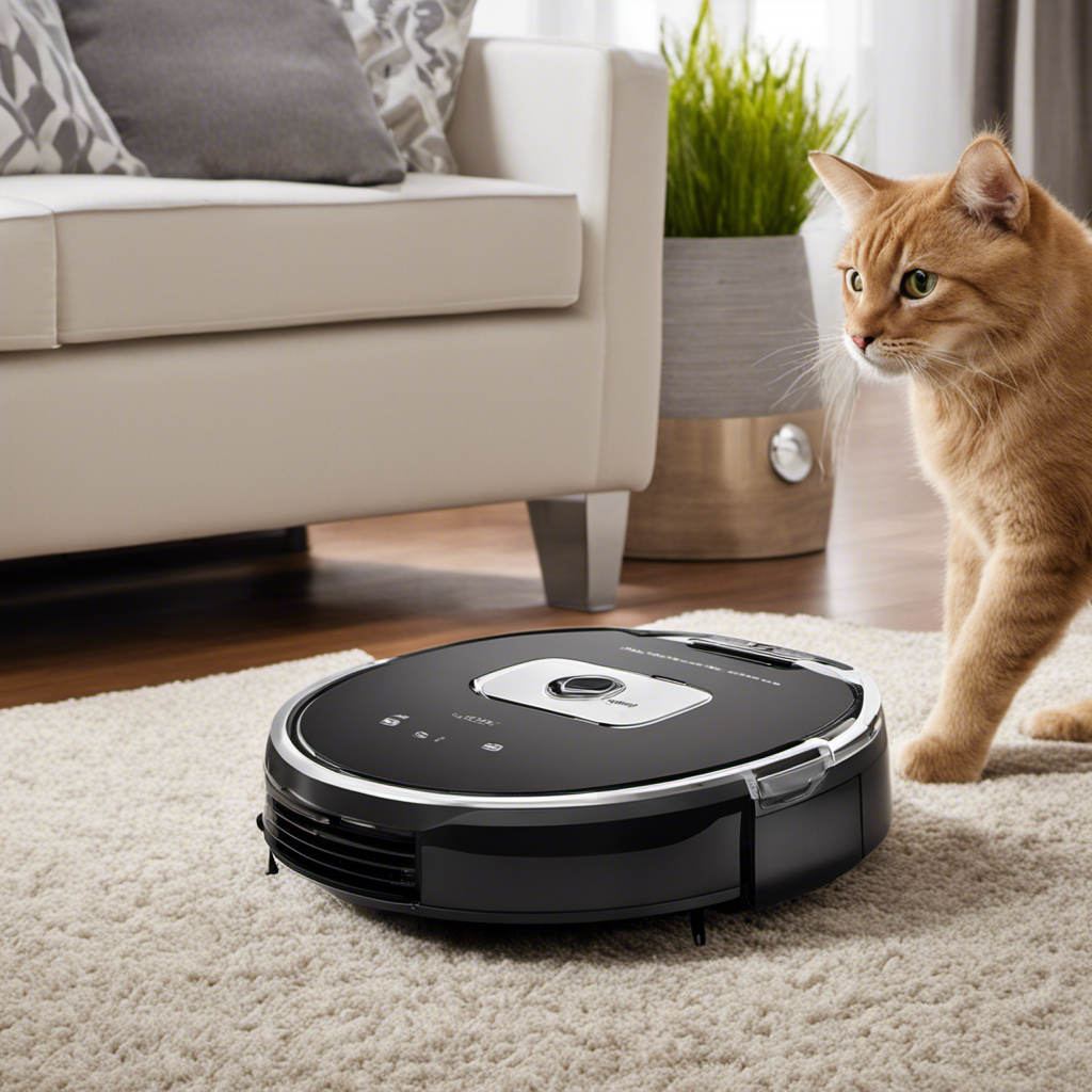 An image showcasing three different programmable robotic vacuums, each equipped with powerful suction and specialized brushes to effectively tackle pet hair