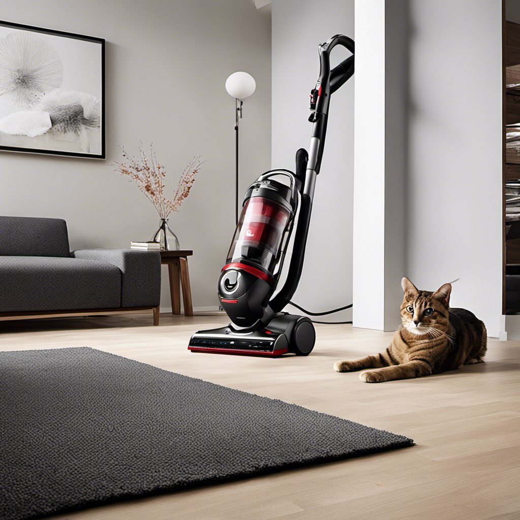 An image showcasing a modern vacuum cleaner with specialized pet hair attachments