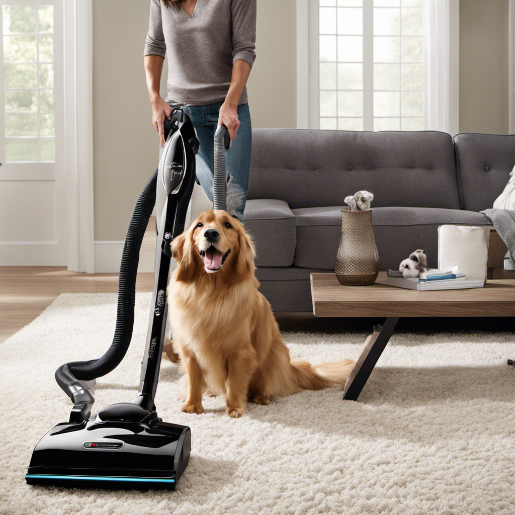 An image showcasing a sleek, powerful vacuum with specialized pet hair attachments