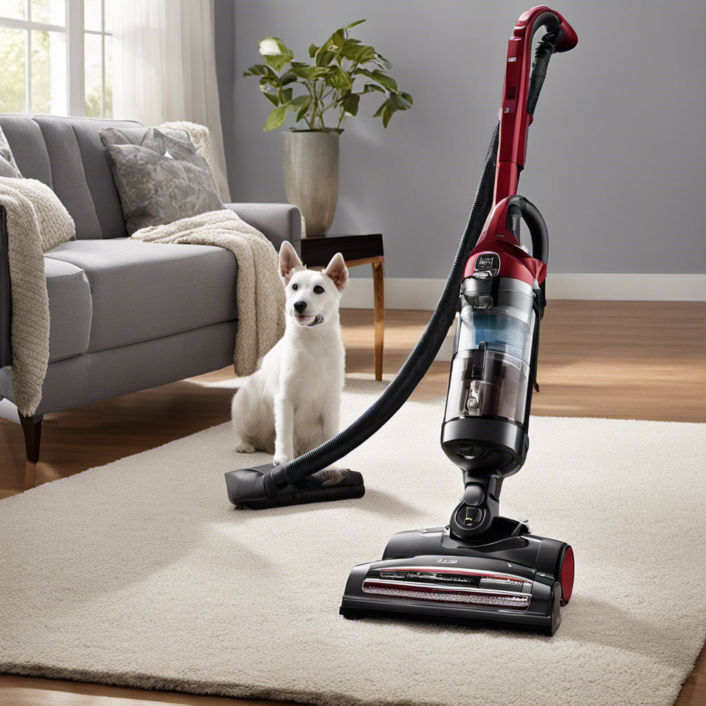 An image showcasing a vacuum cleaner with exceptional pet hair suction power