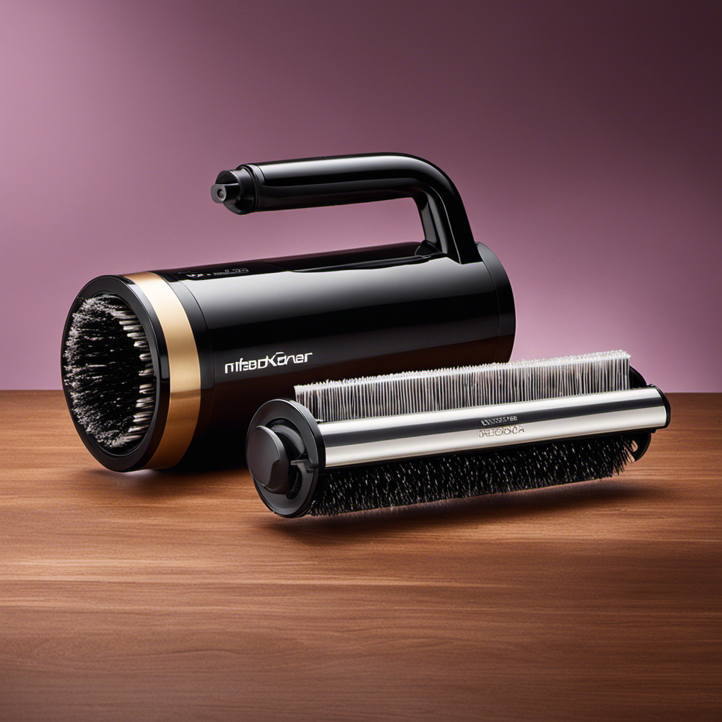An image showcasing a powerful vacuum's roller brush gliding effortlessly through a thick layer of pet hair, leaving no tangles behind