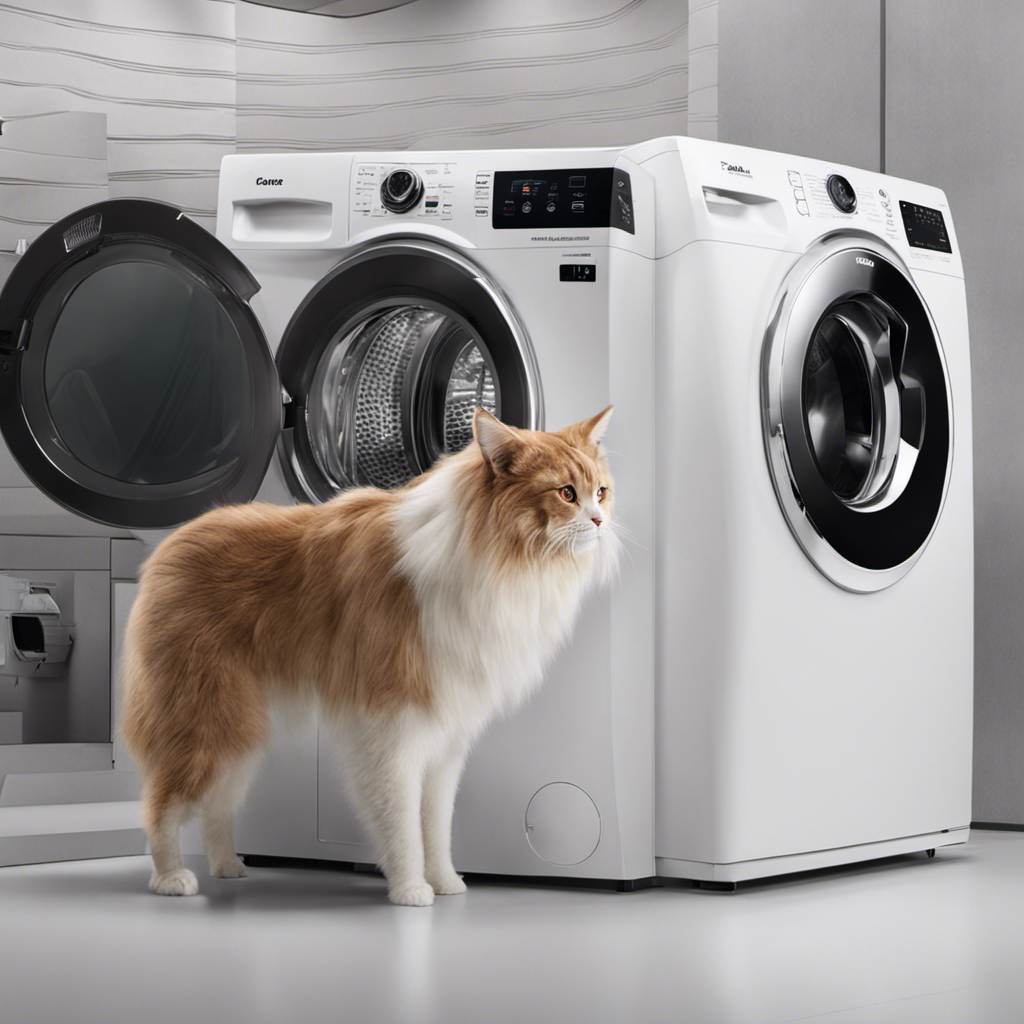 An image showcasing two washing machines side by side, one with a specialized pet hair removal function