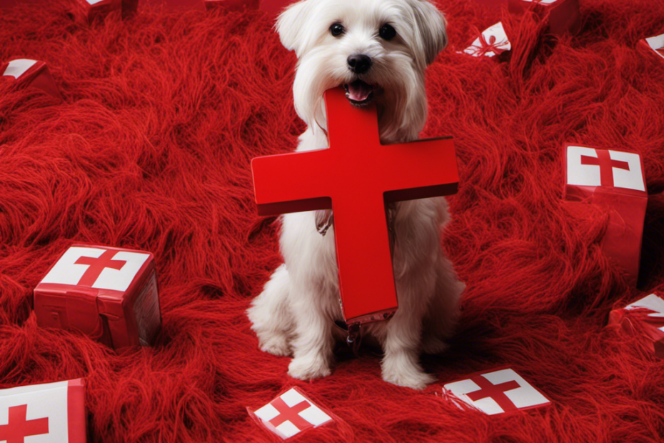 -up image of a Scotch Brite pet hair remover with a bold red cross over it, contrasting against a background of frustrated pet owners surrounded by piles of unruly pet hair