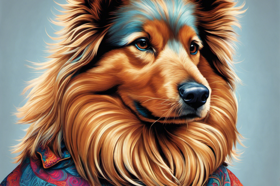 An image depicting a vibrant shirt with intricate swirls and patterns, coated in a layer of soft, fluffy pet hair