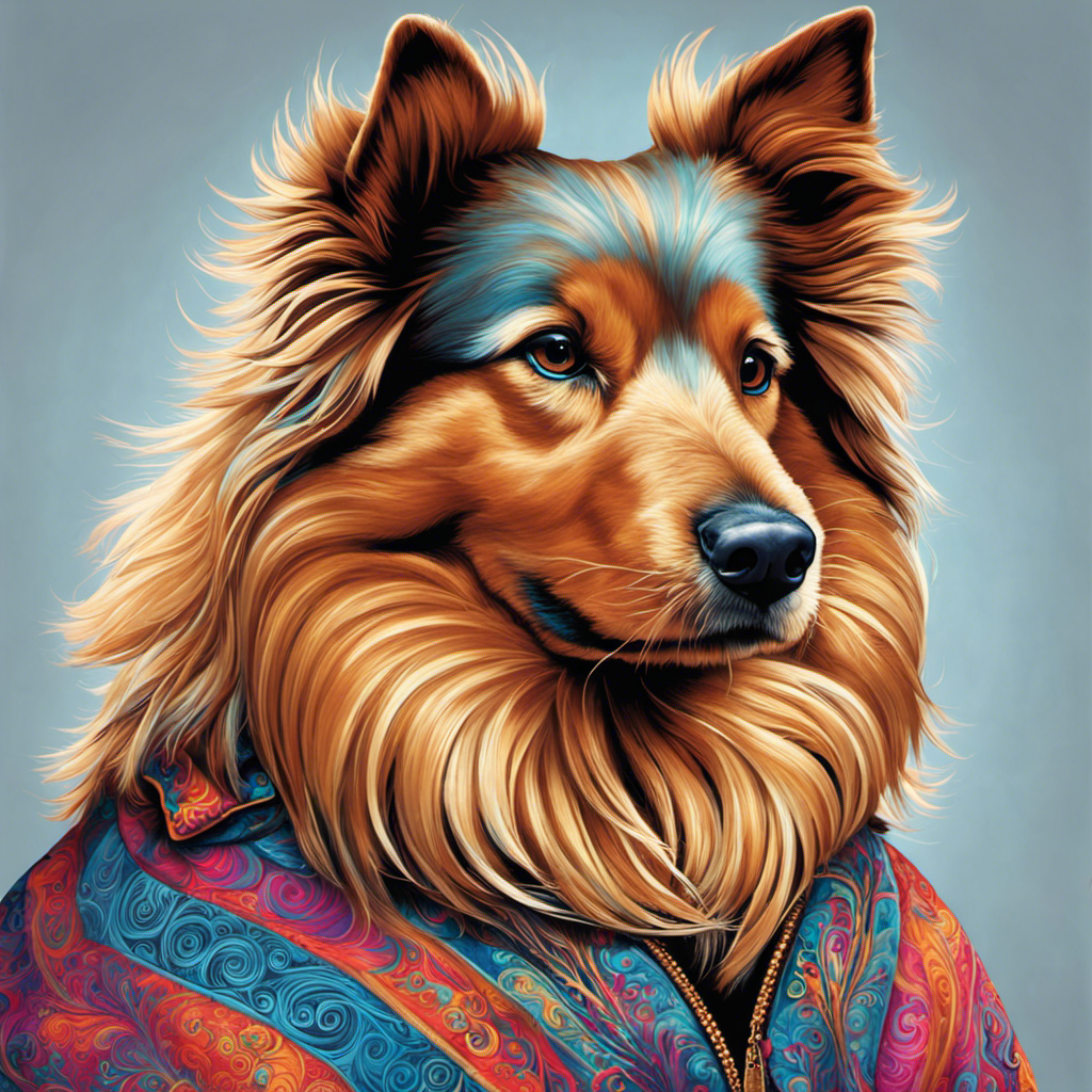 An image depicting a vibrant shirt with intricate swirls and patterns, coated in a layer of soft, fluffy pet hair