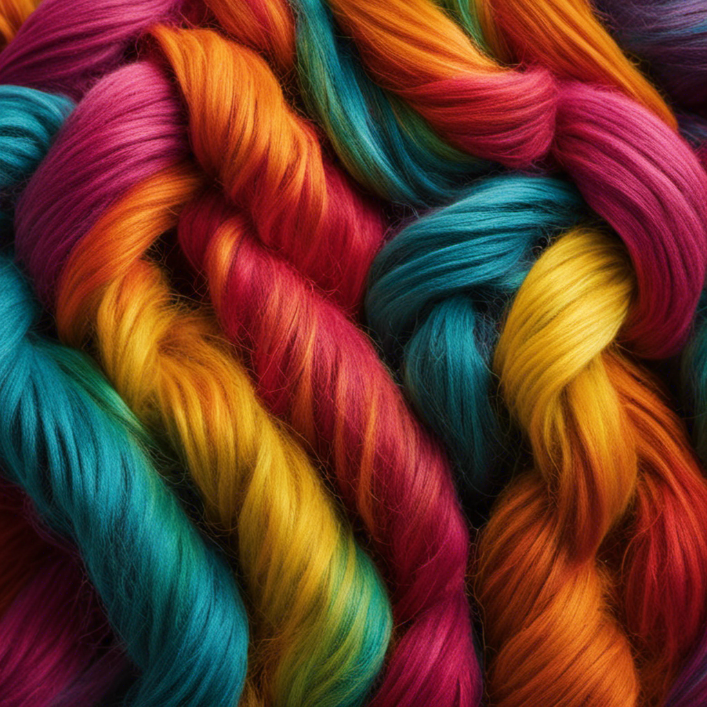 An image capturing the frustration of pet hair clinging to clothing: a close-up shot of a vibrant sweater covered in scattered, intertwining strands of fluffy pet hair, contrasting against the fabric's texture and color