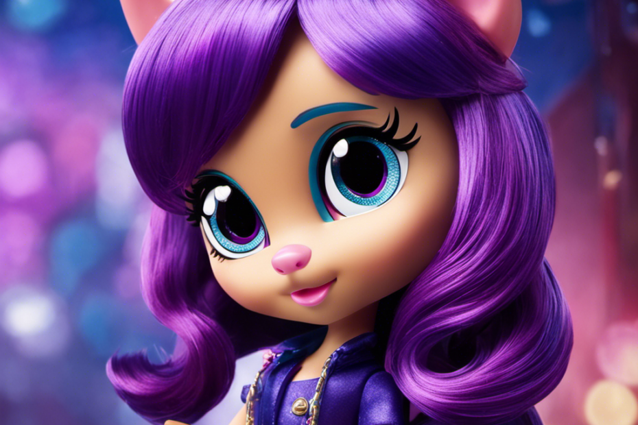 An image showcasing the Littlest Pet Shop main character with vibrant, cascading locks resembling Twilight Sparkle's iconic hair