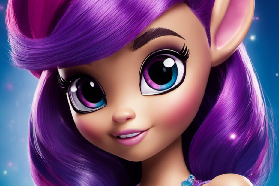 An image showcasing Zoe Trent from Littlest Pet Shop with her vibrant, flowing hair resembling Twilight Sparkle