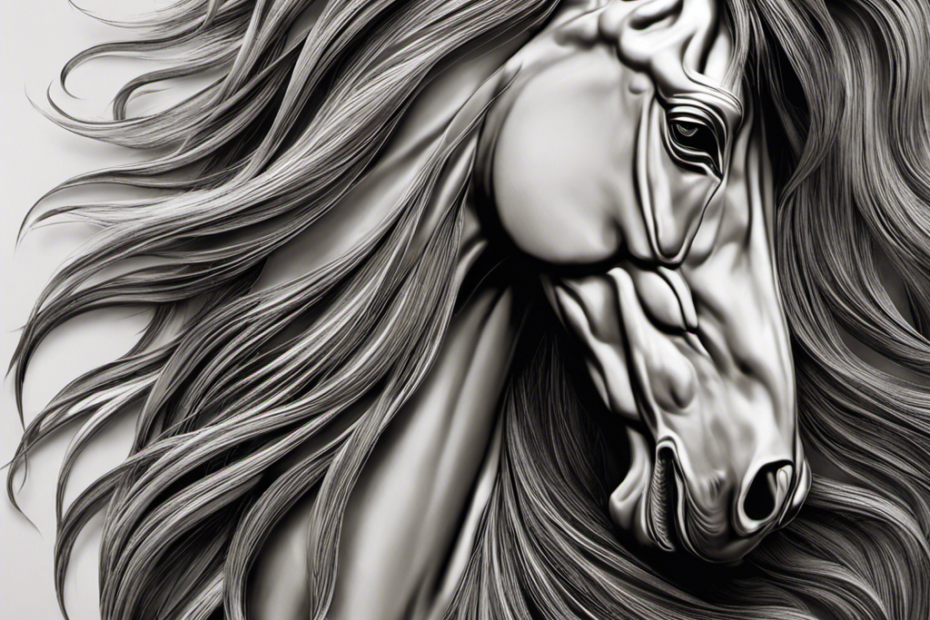 An image capturing the intricate beauty of a horse's mane flowing gracefully in the wind, showcasing the natural direction of each strand as it follows the contours of the majestic creature's body