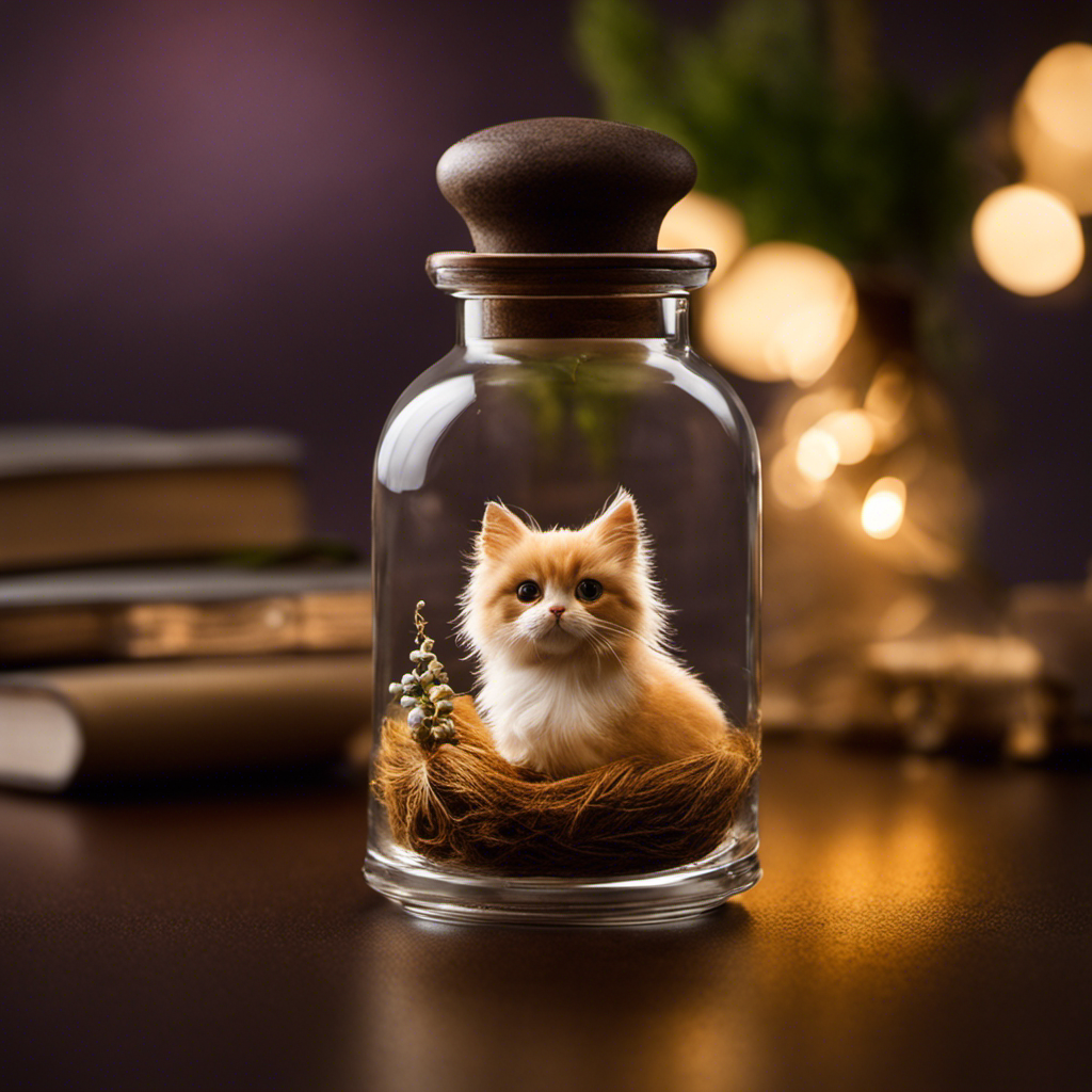 An image showcasing a pet owner's hands delicately cradling a small, intricately crafted glass vial containing a few strands of their beloved pet's hair, surrounded by soft, warm lighting that evokes a sense of comfort and remembrance